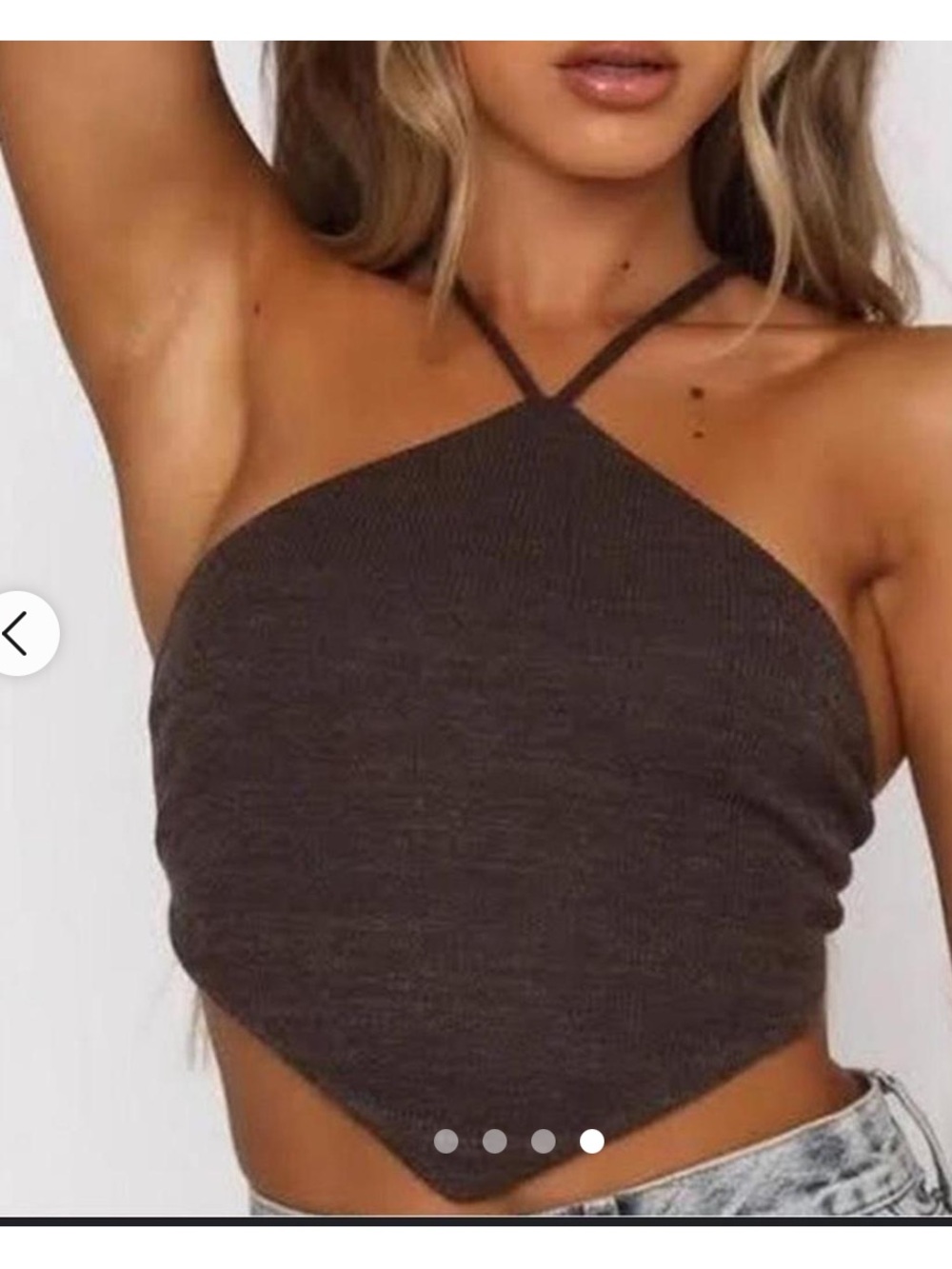 White Fox Boutique Dark Brown Halter Pointed Hem Tie Back Crop Sz Small